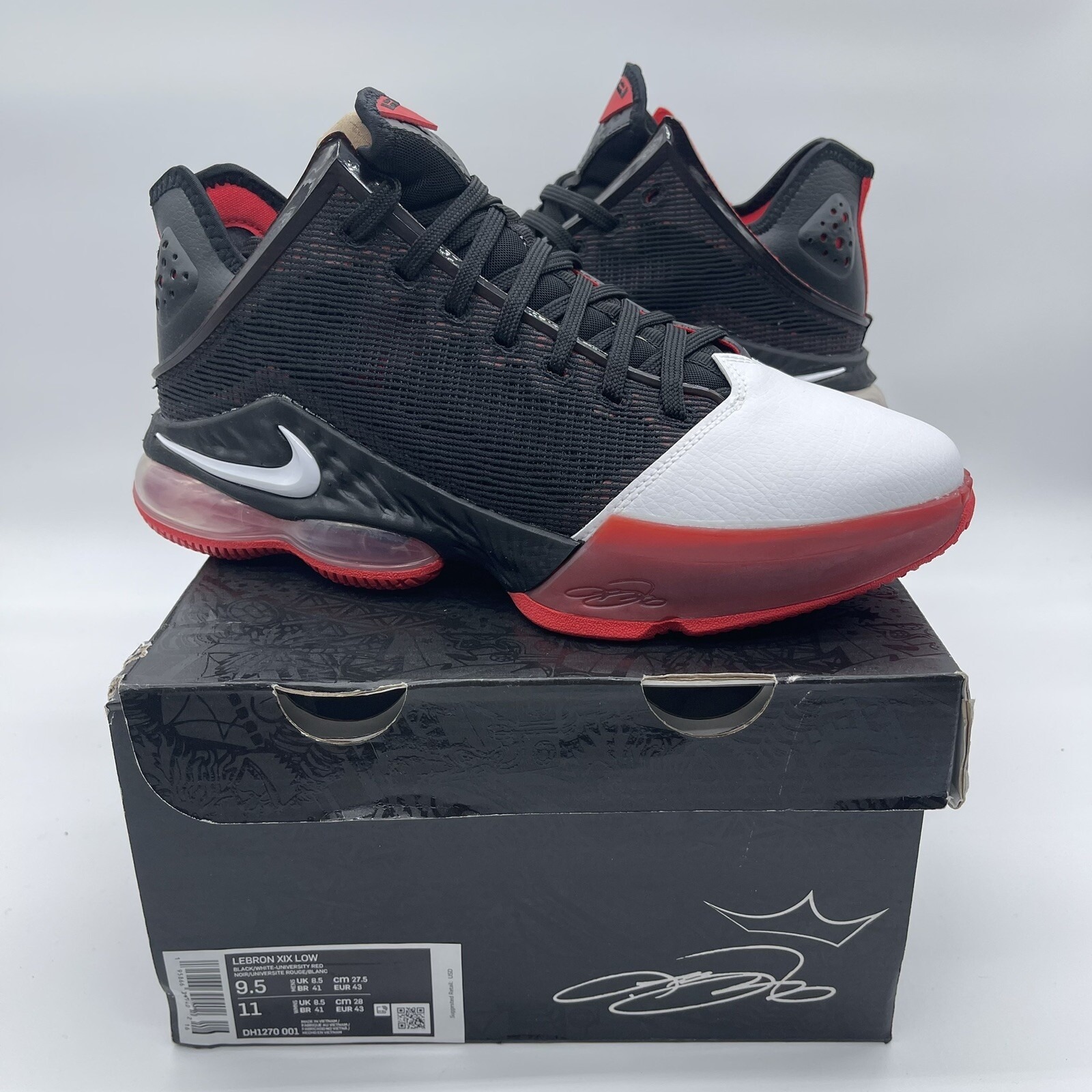 Nike Lebron 19 Xix Low 'Bred' Mens Size 9.5 Basketball Sneakers Dh1270-001 Shoes